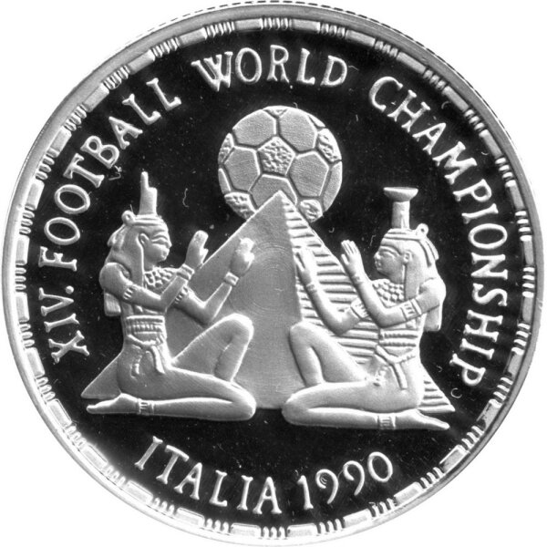Ägypten 5 Pfund 1990 - XIV. Fußball-WM 1990 in Italien "Fußball über Pyramide" - Silber PP
