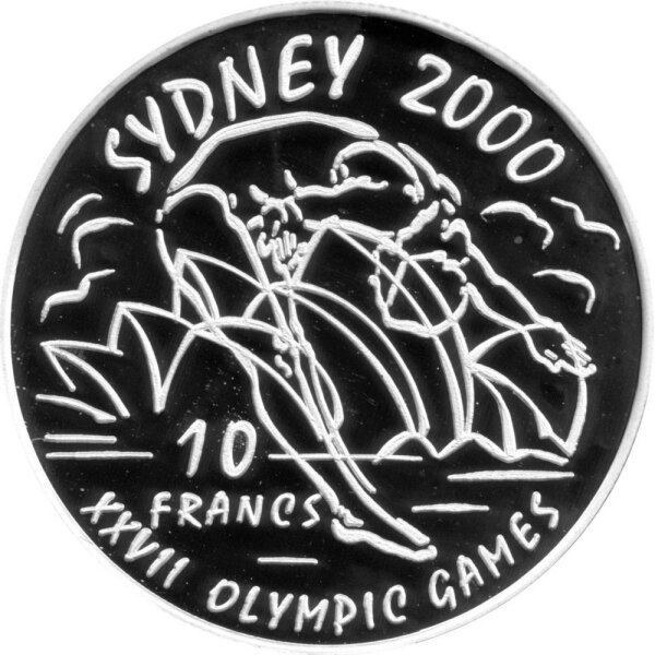 Kongo 10 Francs 1999 - XXVII. Olympische Sommerspiele 2000 in Sydney "Turmspringer" - Silber PP