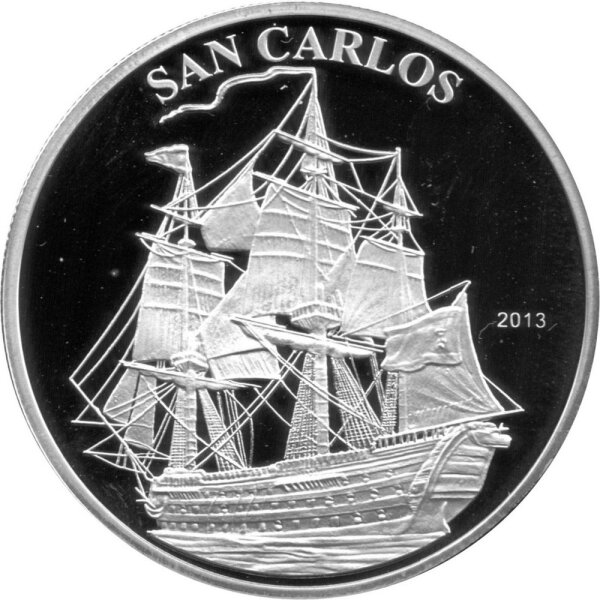 Kongo 1.000 Francs 2013 - Segelschiff "San Carlos" - 1 oz Silber PP