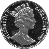 Gibraltar 1 Crown 1990 - XIV. Fußball-WM 1990 in Italien "Flagge und Ball" - Silber PP