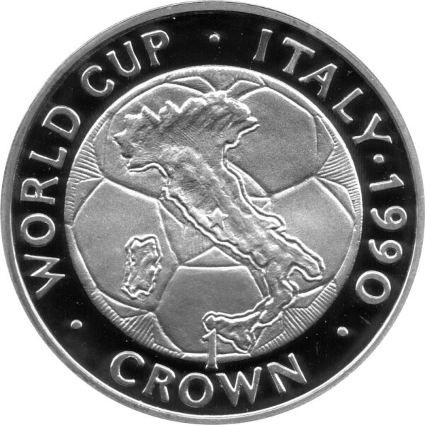 Gibraltar 1 Crown 1990 - XIV. Fußball-WM 1990 in Italien "Landkarte und Ball" - Silber PP