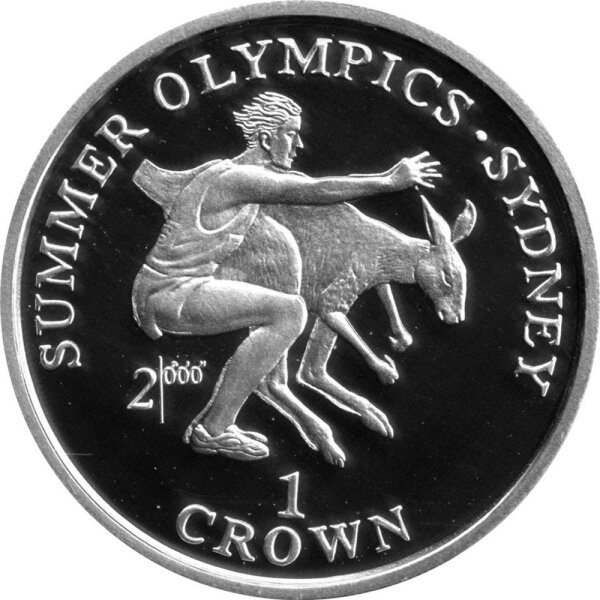 Gibraltar 1 Crown 1999 - XXVII. Olympische Sommerspiele 2000 in Sydney "Weitspringer und Känguru" - Silber PP