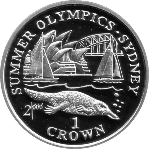 Gibraltar 1 Crown 1999 - XXVII. Olympische Sommerspiele 2000 in Sydney "Segeln und Schnabeltier" - Silber PP