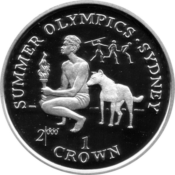 Gibraltar 1 Crown 1999 - XXVII. Olympische Sommerspiele 2000 in Sydney "Aborigine-Mann mit Fackel" - Silber PP