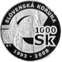Slowakei 1.000 Kronen 2008 - Abschied von der Krone - Silber PP