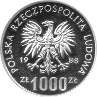 Polen 1.000 Zlotych 1988 PROBE - XIV. Fußball-WM 1990 in Italien - Silber PP