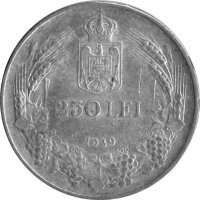 Rumänien 250 Lei 1939 - König Carol II." - Silber