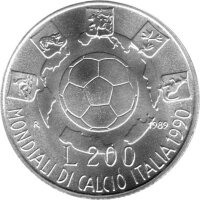 Italien 200 Lire 1989 - XIV. Fußball-WM 1990 in Italien - Silber