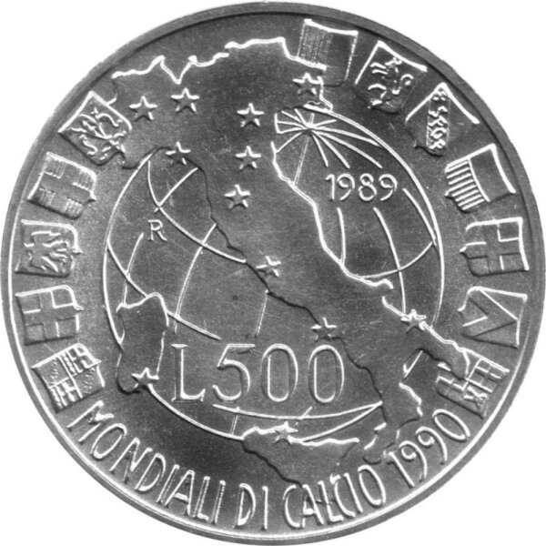 Italien 500 Lire 1989 - XIV. Fußball-WM 1990 in Italien - Silber