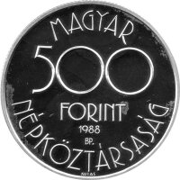 Ungarn 500 Forint 1988 - XIV. Fußball-WM 1990 in Italien "Spielszeene" - Silber PP