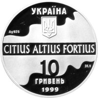 Ukraine 10 Hryvnia 1999 - XXVII.. Olympische Sommerspiele 2000  in Sydney "Dreisprung" - 1 oz Silber PP