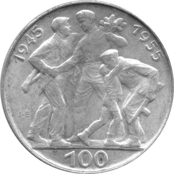 Tschechoslowakei 100 Kronen 1955 - 10. Jahrestag der Befreiung - Silber