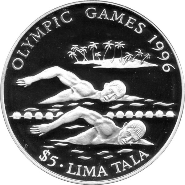 Tokelau 5 Dollar 1994 - XXVI. Olympische Sommerspiele 1996 in Atlanta "Schwimmen" - Silber PP