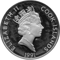 Cook Islands 50 Dollars 1991 - 500 Jahre Entdeckung Amerikas "Eisenbahnbau" - Silber PP