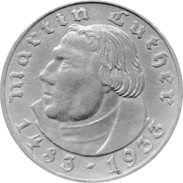 J.352 III. Reich 2 Reichsmark 1933 - D -  Martin Luther Silber - vz