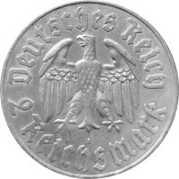 J.352 III. Reich 2 Reichsmark 1933 - D -  Martin Luther Silber - vz