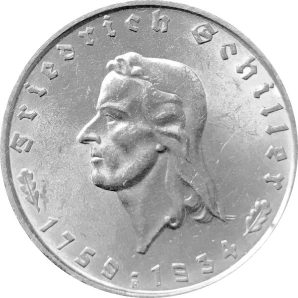 J.358 III. Reich 2 Reichsmark 1934 - F -  Friedrich Schiller Silber - ss-vz
