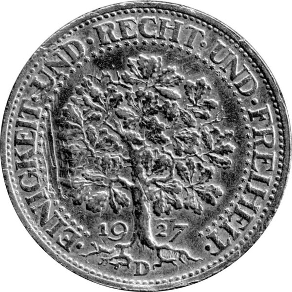 J.331 Weimarer R. 5 Mark 1927-1933 "Umlaufmünze Eichbaum" - II. Wahl