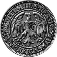 J.331 Weimarer R. 5 Mark 1932 -A- (Nachprägung 1988) "Umlaufmünze Eichbaum" - vz