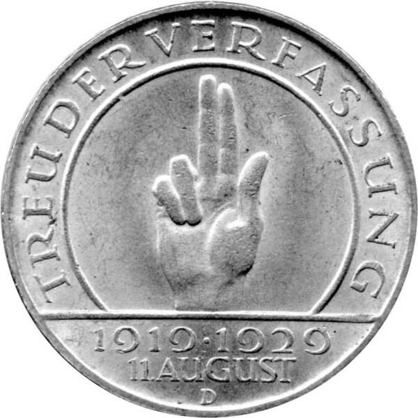 J.340 Weimarer R. 3 Mark 1929 "Zum 10. Jahrestag der Reichsverfassung" - ss-vz