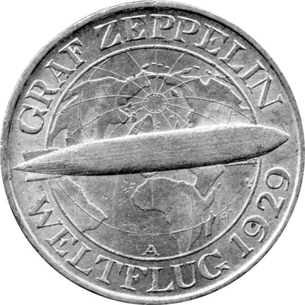 J.342 Weimarer R. 3 Mark 1930 -A- "Weltrundfahrt des Luftschiffes LZ127 Graf Zeppelin" - ss-vz