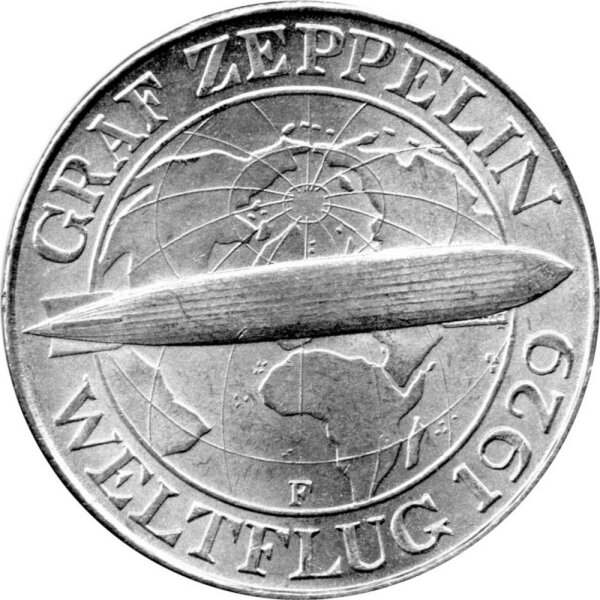 J.342 Weimarer R. 3 Mark 1930 -F- "Weltrundfahrt des Luftschiffes LZ127 Graf Zeppelin" - ss-vz