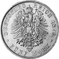 J.027 Baden 5 Mark 1875 - 1888 - Großherzog Friedrich I. - Silber s-ss