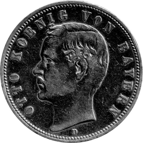 J.044 Bayern 5 Mark 1888 -D- König Otto - Silber ss-vz