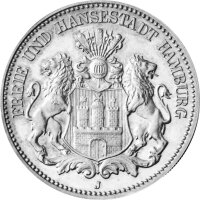 J.062 Hamburg 5 Mark 1875 - 1888 - Stadtwappen - Silber ss