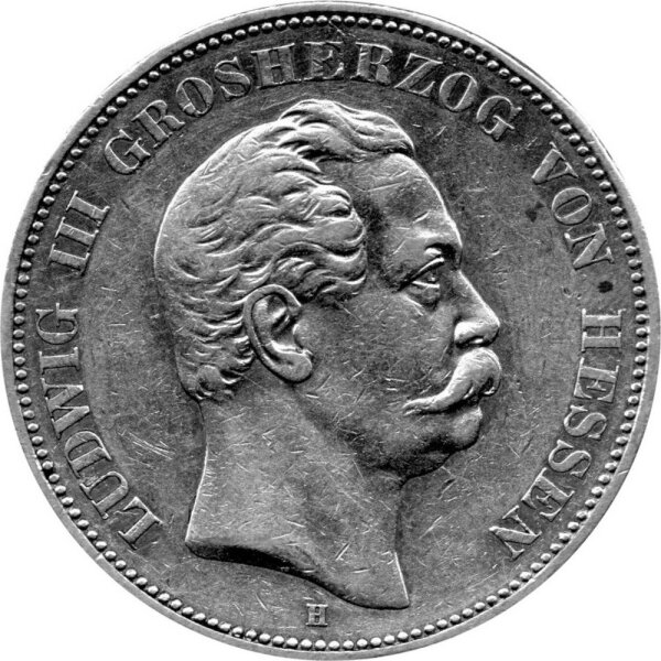 J.067 Hessen-Darmstadt 5 Mark 1876 -H- Großherzog Ludwig IIII. - Silber s