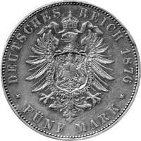J.067 Hessen-Darmstadt 5 Mark 1876 -H- Großherzog Ludwig IIII. - Silber s