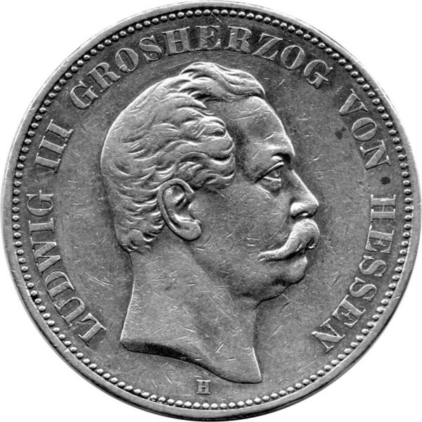 J.067 Hessen-Darmstadt 5 Mark 1876 -H- Großherzog Ludwig IIII. - Silber s-ss