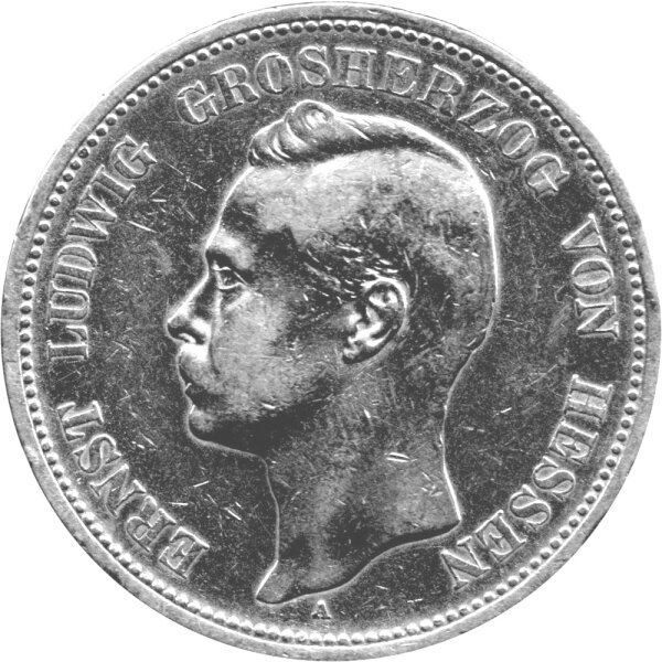 J.073 Hessen-Darmstadt 5 Mark 1895-1900 Großherzog Ernst Ludwig - Silber s-ss