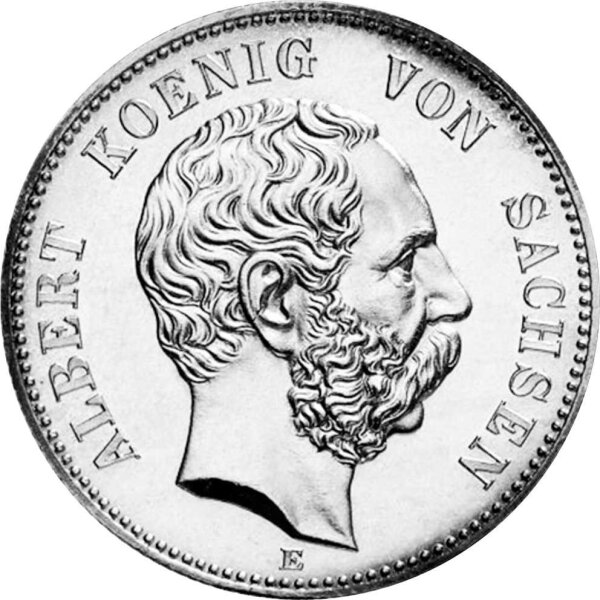 J.122 Sachsen 5 Mark 1875 - 1889 - König Albert - Silber s-ss