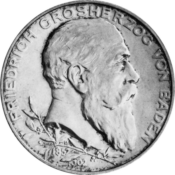 J.030 Baden 2 Mark 1902 - 50 j. Regierungsjubiläum Großherzog Friedrich I. - Silber ss-vz