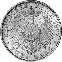 J.036 Baden 2 Mark 1907 - Auf den Tod des Großherzogs - Silber ss