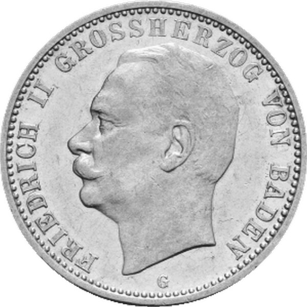J.038 Baden 2 Mark 1911 -G- Großherzog Friedrich II. - Silber ss