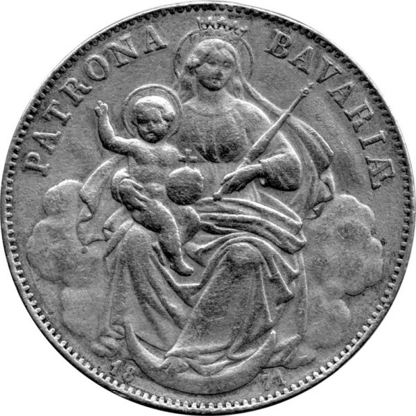 Bayern 1 Vereinstaler "Madonnentaler" 1871 - König Ludwig II. 1864-1886 - ss -  KM#877