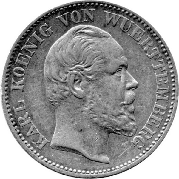 Württemberg 1/2 Gulden 1868 - König Karl I. 1864-1891, KM#613