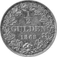 Württemberg 1/2 Gulden 1868 - König Karl I. 1864-1891, KM#613
