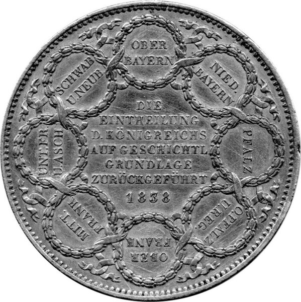 Bayern 2 Taler "Geschichtstaler - Regierungsbezirke" 1838 - König Ludwig I. 1825-1848, KM#795 - Silber ss