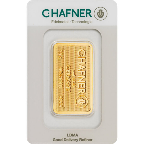 25 Gramm Goldbarren C. Hafner geprägt | Neuware LBMA