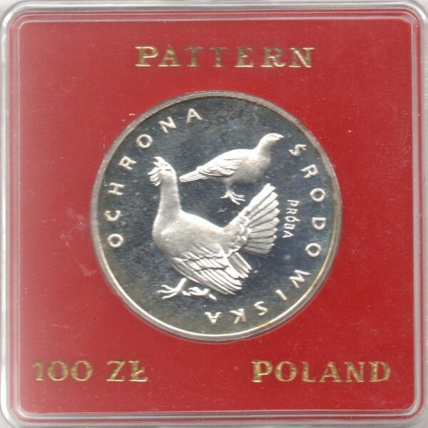 Polen 100 Zlotych 1980 PROBE - Auerhahn - Silber PP in Originalkapsel