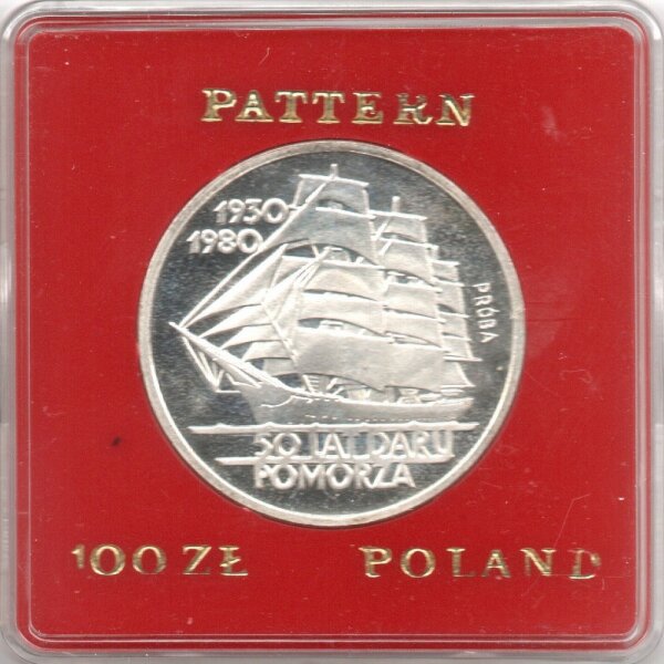Polen 100 Zlotych 1980 PROBE - 50 Jahre Schulschiff "Daru Pomorza" - Silber PP in Originalkapsel