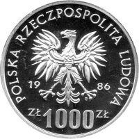 Polen 1.000 Zlotych 1986 PROBE - Eule - Silber PP