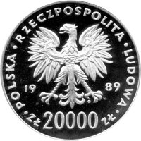 Polen 20.000 Zlotych 1989 - XIV. Fußball WM 1990 in Italien - Silber PP