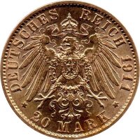J.226 Hessen-Darmstadt 20 Mark 1905-1911 - Großherzog Ernst Ludwig - Gold -vz