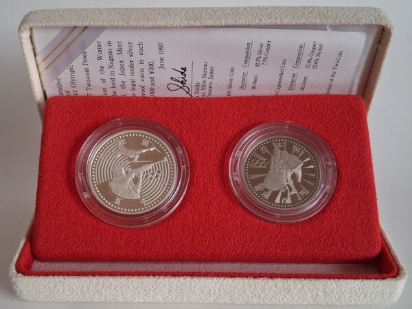 Japan Set 500 Yen KuNi + 5.000 Yen Silber 1997 - XVIII. Olympische Winterspiele 1998 in Nagano - PP