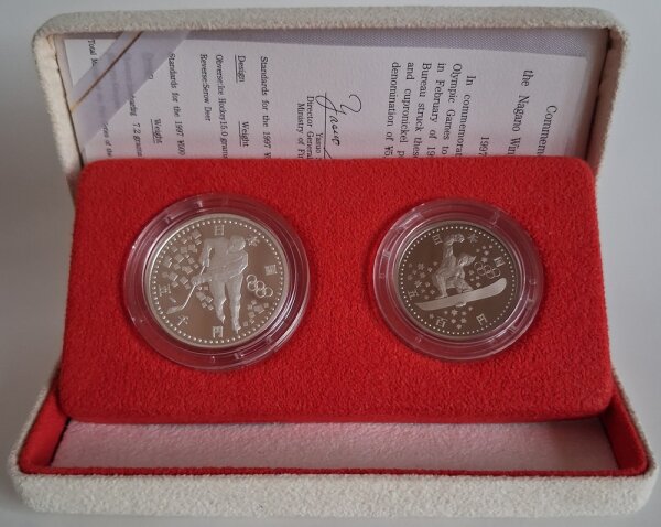 Japan Set 500 Yen KuNi + 5.000 Yen Silber 1997 - XVIII. Olympische Winterspiele 1998 in Nagano - PP