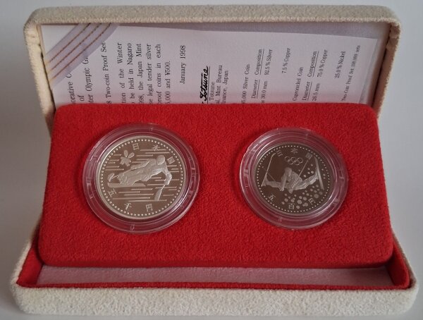 Japan Set 500 Yen KuNi + 5.000 Yen Silber 1998 - XVIII. Olympische Winterspiele 1998 in Nagano - PP